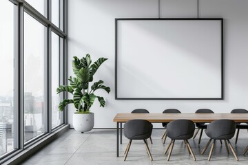 Poster - Meeting room interior with mock-up wall in white