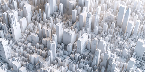 Poster - Birds Eye view of a modern city. Urban concept. White clay 3D rendering. Created with Generative AI technology.
