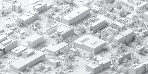 Poster - Birds Eye view of a modern city. Urban concept. White clay 3D rendering. Created with Generative AI technology.