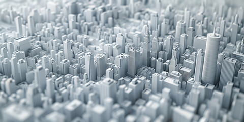 Poster - Birds Eye view of a modern city. Urban concept. White clay 3D rendering. Created with Generative AI technology.