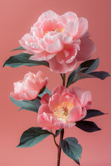 Poster - Elegant arrangement of pink peonies representing feminine health on a pastel pink backdrop,