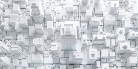 Poster - Birds Eye view of a modern city. Urban concept. White clay 3D rendering. Created with Generative AI technology.