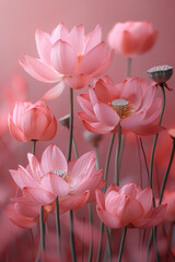 Poster - Elegant image of pink lotus flowers on a soft pink background, symbolizing uterine health,