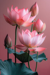 Poster - Elegant image of pink lotus flowers on a soft pink background, symbolizing uterine health,