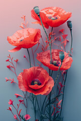 Poster - Simple photo of red poppies on a plain pastel backdrop,