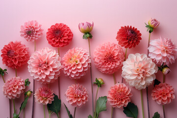 Poster - Elegant image of pink and red dahlias on a pastel pink backdrop, representing women's wellness.