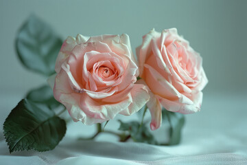 Poster - Simple photo of a pair of pink roses on a clean, white backdrop,