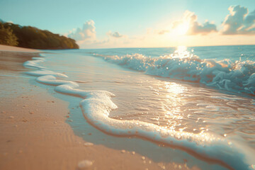 Aufkleber - Elegant background featuring a calm ocean wave lapping onto a sandy shore,