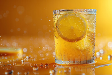 Aufkleber - Simple background showcasing a minimalist lemonade glass with condensation,