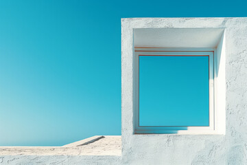 Aufkleber - Minimalist summer background with a thin white frame around a clear blue sky,