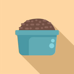 Poster - Blue plastic container holding rich dark soil, ready for planting seeds or seedlings