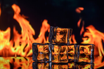 Wall Mural - Burning ice cubes on black background 3