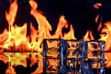 Wall Mural - ice cubes against the background of fire, fire and ice, 1