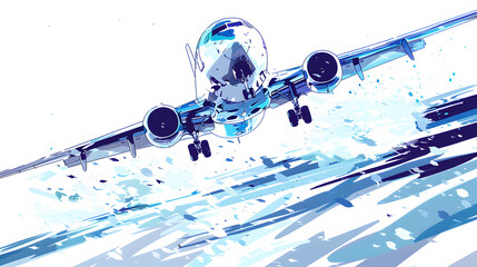 Wall Mural - airplane illustration, view of a flying aircraft, blue aircraft