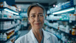 © Michael - Professional woman pharmacist smiling in front of a well-stocked medication shelf
