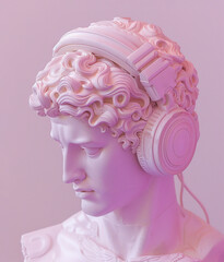 Wall Mural - Ancient Greek sculpture of a man in headphones.	