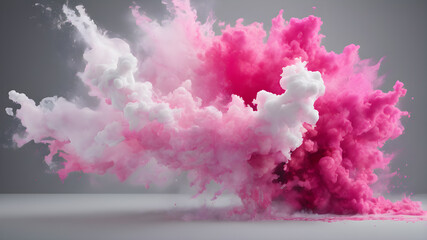 Wall Mural - Powerful explosion of pink dust, light soft pink grey cloud smoke abstract background