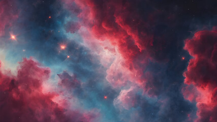 Beautiful red clouds at blue sky, abstract background, fluffy red clouds at sunset