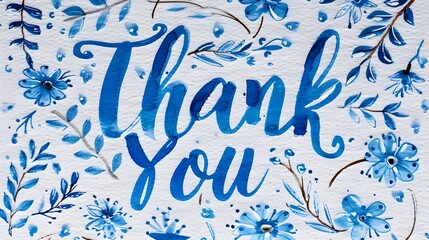 Handwritten Thank You with Floral Embellishments on White Paper for Personal Cards and Messages