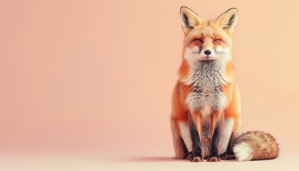 Wall Mural - A cute Red Fox sitting on a solid pastel background with space above for text
