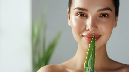 Wall Mural - Woman with an aloe brush, bare shoulders