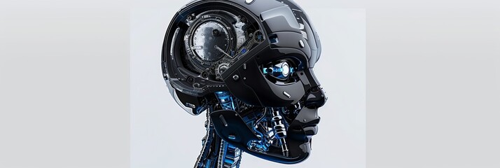 Leinwandbilder - A 3D rendering of an AI robot head with a visible brain engine. The head is isolated on a white background with a clipping path. Generative AI