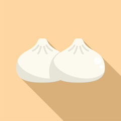 Poster - Two white baozi are steaming on yellow background with long shadow, perfect for asian food topics