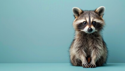 Wall Mural - A cute Raccoon sitting on a solid pastel background with space above for text