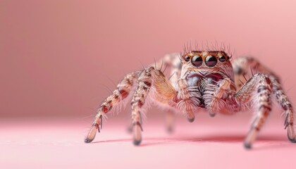 Wall Mural - A cute Spider sitting on a solid pastel background with space above for text