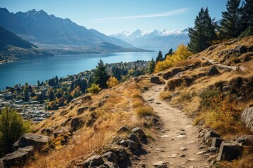 Wall Mural - Queenstown Hill Trail Spectacular views of New Zealand., generative IA