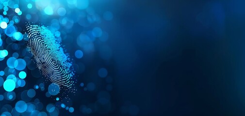 Aufkleber - Innovative technology background showcasing a blue glowing fingerprint pattern for security and biometric ID, with an abstract blurry bokeh effect