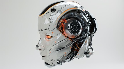 Leinwandbilder - A 3D rendering of a robotic head with a digital brain engine visible inside. The robot is isolated on a white background with a clipping path. Generative AI