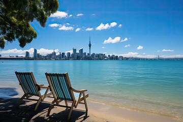 Canvas Print - Stunning landscape at Mission Bay Beach, Auckland., generative IA