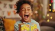 © Sittipol  - A child's face beams with pure joy and excitement as they eagerly unwrap a birthday present, their eyes sparkling with anticipation for the surprise hidden within the colorful wrapping paper.