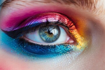 Wall Mural - Close-up of a Person's Eye with Colorful Makeup