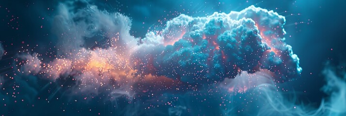 Fototapete - An abstract visualization of cloud computing, with digital elements representing data processing and AI operations in the cloud. Generative AI