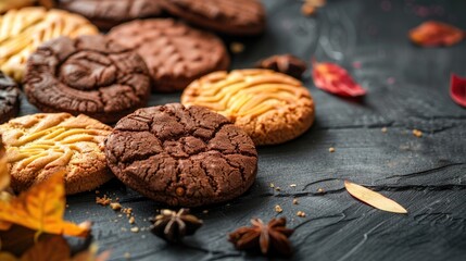 Wall Mural - Handcrafted Cookies with Dark Background