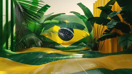 Wall Mural - Capture the essence of Brazilian pride in a captivating stock photo where the national flag is reimagined in three dimensions, celebrating the country's identity and heritage. 