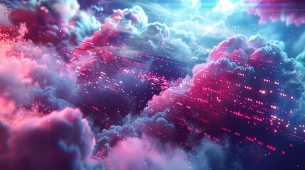 Leinwandbilder - An abstract representation of cloud computing, showcasing data processing and AI operations within a digital landscape. Generative AI