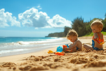 Children playing at the beach during the summer