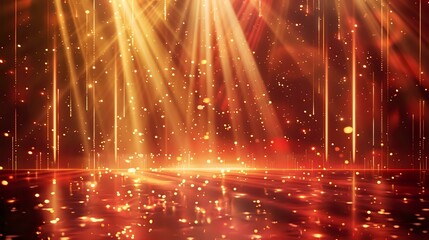 Wall Mural - an elegant view of award stage with red and golden light rays and sparks,a beautiful background