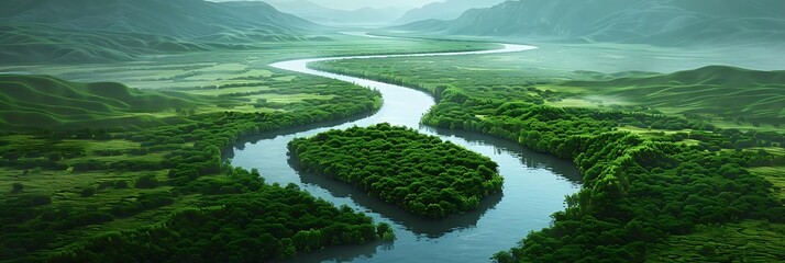 Wall Mural - river bend with trees in the middle