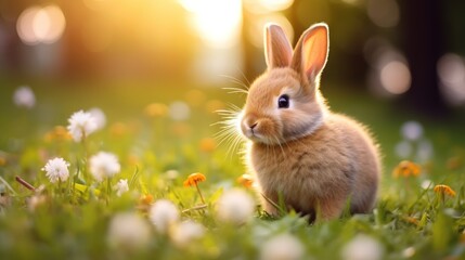 Wall Mural - cute animal pet rabbit or bunny smiling and laughing isolated with copy space for easter background, rabbit, animal, pet, cute, fur, ear, mammal, background, celebration, generate by AI