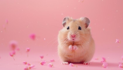 Wall Mural - A cute hamster sitting on a solid pastel background with space above for text