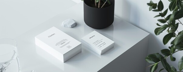 Sticker - Business card mockup for a creative agency, featuring modern design and contact information. Hyperrealistic 4K photo.