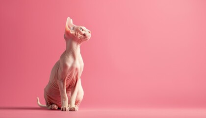 Wall Mural - A cute Sphynx sitting on a solid pastel background with space above for text