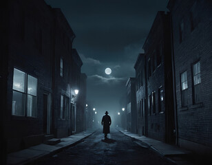 Wall Mural - person in the night, person walking in the night, person walking in the night city