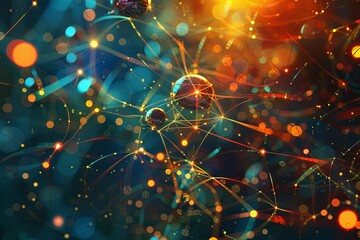 Leinwandbilder - A stylized representation of a neural network, showcasing interconnected nodes and lines to symbolize the complex processes involved in AI data processing and learning. Generative AI
