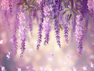 Wall Mural - Beautiful lilac flowers in full bloom against a bokeh abstract background, serving as a wallpaper and best-seller potential illustration in botany