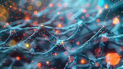 Poster - An abstract visual representation of a neural network, showcasing its complex interconnected nodes and connections, highlighting the power of AI in data processing and learning. Generative AI